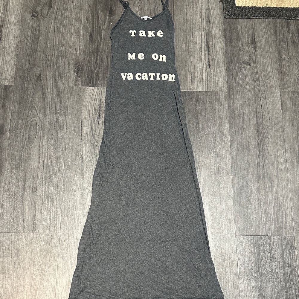 Wild Fox Gray Maxi Dress with Vacation Print